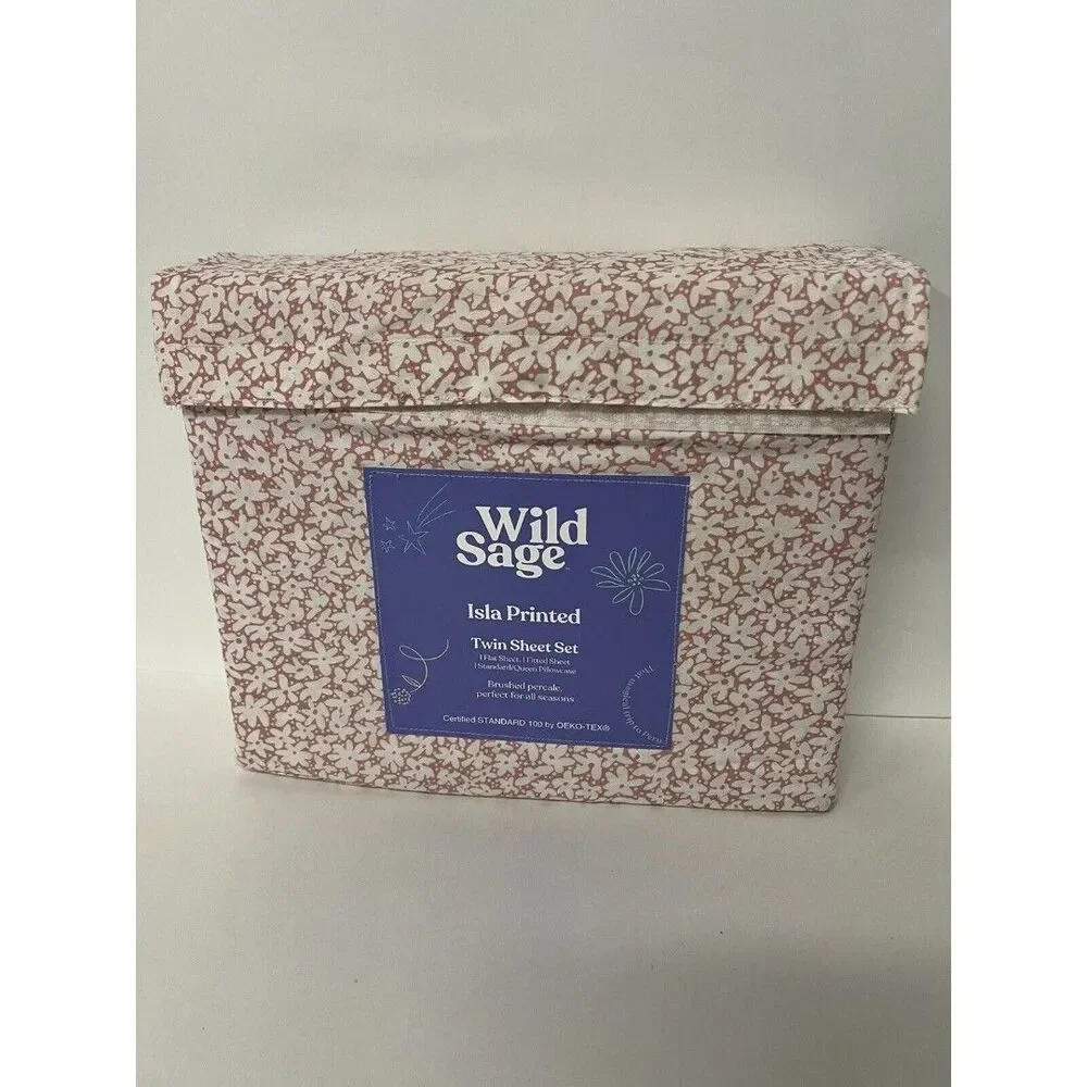 Wild Sage Isla Printed  3 Piece TWIN Sheet Set  Peachskin Pink Floral Design